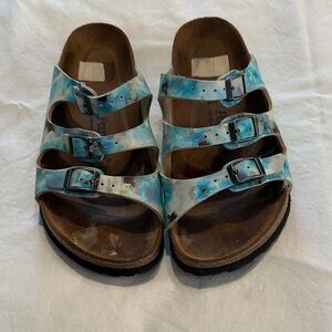 Papillio Turquoise Floral Three-Buckle Slide Sandals